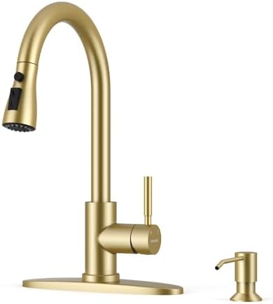 WEWE Single Handle High Arc Brushed Nickel Pull Out Kitchen Faucet,Single Level Stainless Steel Kitchen Sink Faucets with Pull Down Sprayer,Suitable for Laundry Rv Bar|B01H3OMH7Y