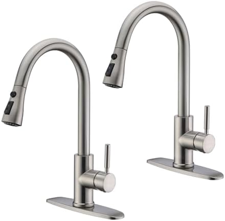 WEWE Single Handle High Arc Brushed Nickel Pull Out Kitchen Faucet,Single Level Stainless Steel Kitchen Sink Faucets with Pull Down Sprayer,Suitable for Laundry Rv Bar|B01H3OMH7Y