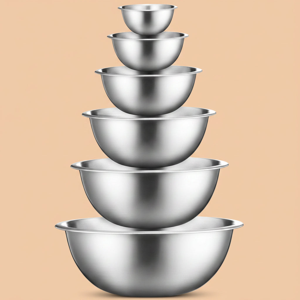 FineDine Stainless Steel Mixing Bowls Set, Dishwasher Safe, 6 Piece Metal Mixing Bowls For Kitchen, Nesting, Large, Small, Big Food Prep, Cooking, Baking|B01HTYH8YA