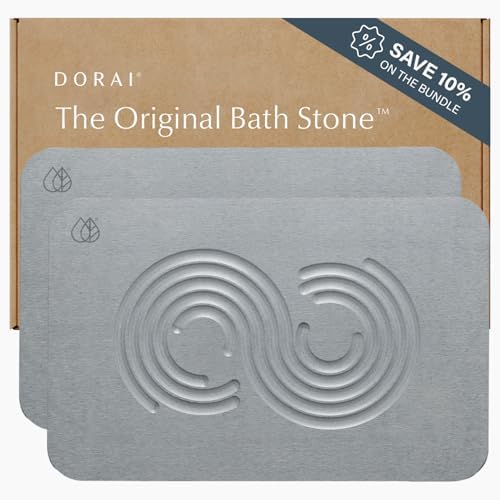 Dorai Home Stone Bath Mat - Premium Diatomaceous Earth Bath Floor Mats with Non-Slip Base, Fast-Drying Modern Shower Mat for Bathroom | Rain Ash - 23.6"x15.4"|B0GHY48T7V