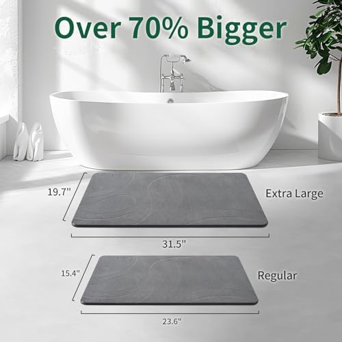 XMarrat Extra Large Stone Bath Mat, Diatomaceous Earth Mat, 31.5"x19.7" | Super Absorbent, Modern Quick Drying Diatomite Bathmats, Non-Slip Base, Easy Clean for Shower Floor & Bathroom (Dark Gray)|B0D1FYVVDD