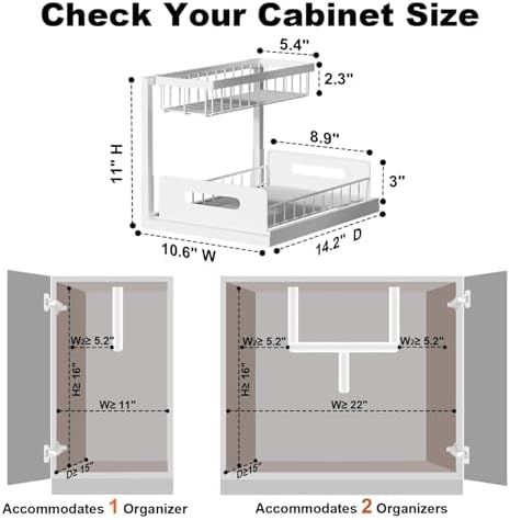 REALINN Under Sink Organizer, Pull Out Cabinet Organizer, 2 Tier Metal Slide Out Shelf with L Shaped Design for Kitchen, Bathroom, Laundry, and Utility Cabinet Storage for Deep Cabinets, White, 2 Pack|B0CFQFMC4F