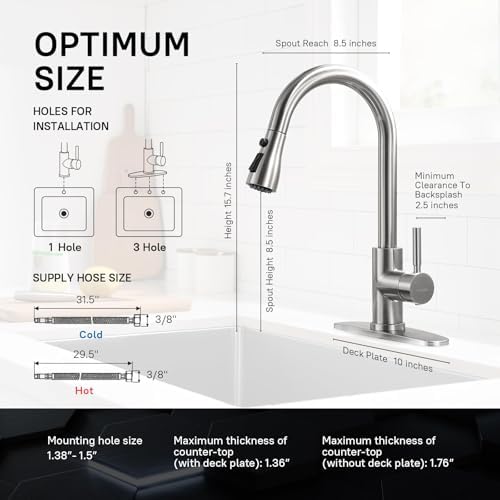 WEWE Single Handle High Arc Brushed Nickel Pull Out Kitchen Faucet,Single Level Stainless Steel Kitchen Sink Faucets with Pull Down Sprayer,Suitable for Laundry Rv Bar|B01H3OMH7Y