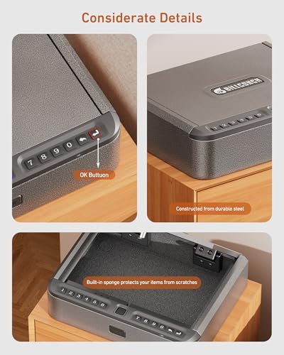 BILLCONCH Gun Safe for Handgun - Biometric Gun Safe 4 Ways Quick Access | Smart Gun Safe with Fingerprint/Full-digital Keypad/Key/APP Lock Handgun Pistol Safe for Nightstand Bedside Home|B0B3QPHZJ7
