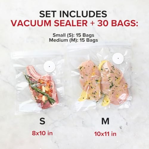 Chef Preserve Compact Vacuum Sealer for Food (Vacuum Sealer Machine + 30 Reusable Vacuum Bags) Powerful Handheld Vacuum Sealer Machine, Seal Meal Saver, Portable Food Sealer|B0D3ZBFMW6