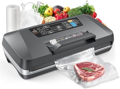 Vacuum Sealer Machine, Upgraded 230W 95KPa 10-in-1 Food Sealer with Double Heat Seal for Dry Moist Food, Easy-Lock Handle, Hose, Built-in Cutter and Bag Storage + Bags (1 Roll + 10 Pre-cut)|B0H1CR8WDQ