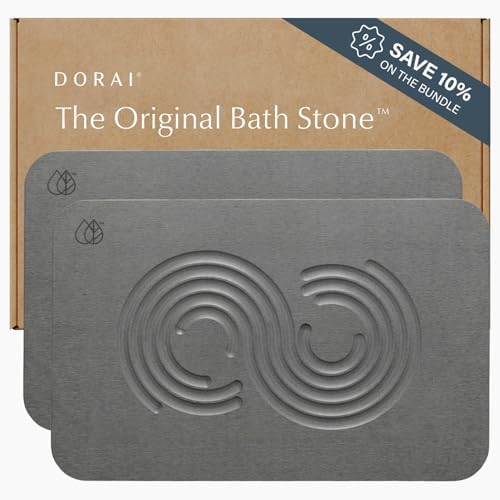 Dorai Home Stone Bath Mat - Premium Diatomaceous Earth Bath Floor Mats with Non-Slip Base, Fast-Drying Modern Shower Mat for Bathroom | Rain Ash - 23.6"x15.4"|B0GHY48T7V