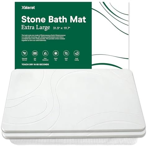 XMarrat Extra Large Stone Bath Mat, Diatomaceous Earth Mat, 31.5"x19.7" | Super Absorbent, Modern Quick Drying Diatomite Bathmats, Non-Slip Base, Easy Clean for Shower Floor & Bathroom (Dark Gray)|B0D1FYVVDD