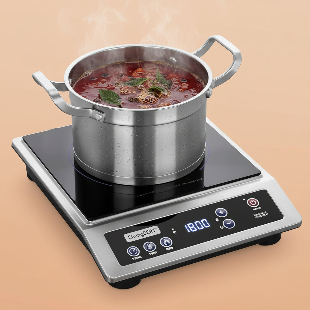 ChangBERT Induction Cooktop, Commercial Grade Portable Cooker, Large 8” Heating Coil, Premium Stainless Steel Countertop Burner with NSF Certified, 10 Hours Timer Powerful 1800W Professional Hot Plate|B0B4J6PXPN