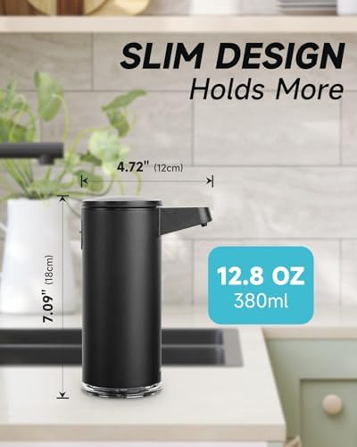 AIKE SensePro Automatic Soap Dispenser 12.8oz Spot Resist Matte Black | Type-C Charge with Months Long Standby Time, Adjustable 5 Levels Precise Dispense for Home Dish Soap and Hand Soap|B0DZNDTHYD