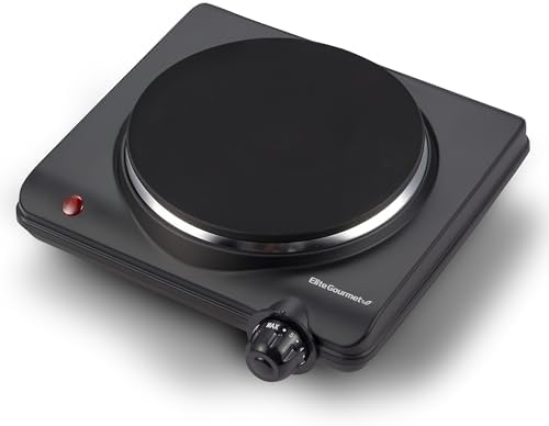 Elite Gourmet EDB-302BF# Double Cast Iron Burner, 1500W Hot Plate, Black | Adjustable temperature control, power indicator lights, easy-to-clean surface, countertop design|B09RX2WGD3