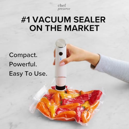 Chef Preserve Compact Vacuum Sealer for Food (Vacuum Sealer Machine + 30 Reusable Vacuum Bags) Powerful Handheld Vacuum Sealer Machine, Seal Meal Saver, Portable Food Sealer|B0D3ZBFMW6