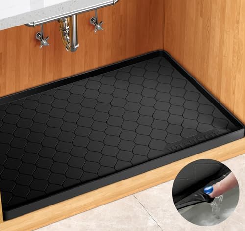Winisok Waterproof Under Sink Mat 34" x 22", Silicone Mat, Dark Gray | Raised Edge Traps Spills & Leaks, Shelf Liner, Cabinet Protector, for Kitchen, Bathroom, Boots, Pets, Home Essentials|B0CSPKSCP2