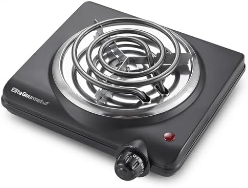 Elite Gourmet EDB-302BF# Double Cast Iron Burner, 1500W Hot Plate, Black | Adjustable temperature control, power indicator lights, easy-to-clean surface, countertop design|B09RX2WGD3