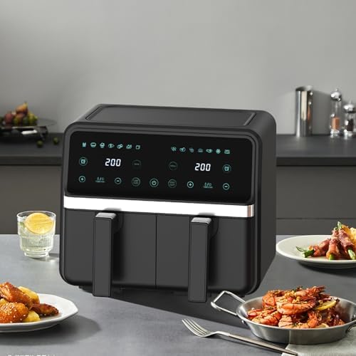 4QT+4QT Dual Basket Air Fryer - Digital Touchscreen, Smart Sync Finish,Auto Shutoff, 2 Independent Nonstick Dishwasher-Safe Frying Baskets - 8 Quart Digital Double Air Fryer|B0GYNSKCBW