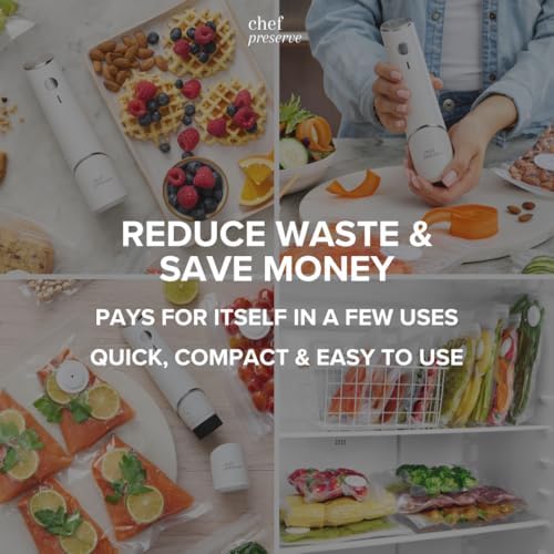 Chef Preserve Compact Vacuum Sealer for Food (Vacuum Sealer Machine + 30 Reusable Vacuum Bags) Powerful Handheld Vacuum Sealer Machine, Seal Meal Saver, Portable Food Sealer|B0D3ZBFMW6
