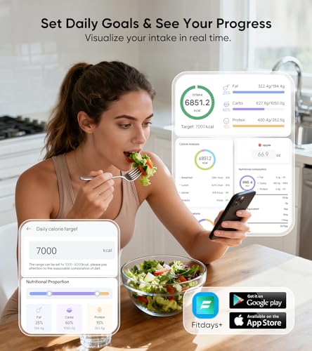 KUAIVO Smart Nutrition Food Scale with LED Display, Tracks Calories, Fat, Carbs & Protein via App, 1g Precision Digital Kitchen Scale for Healthy Eating & Meal Prep|B0FKBC9BRG