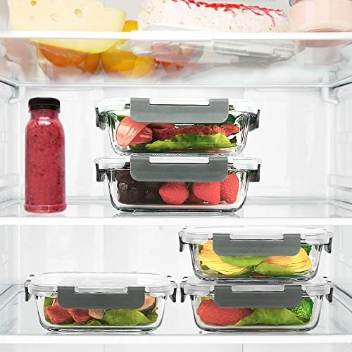 M MCIRCO 10-Pack,22 Oz Glass Meal Prep Containers,Glass Food Storage Containers with lids,Lunch Containers,Microwave, Oven, Freezer and Dishwasher (Gray)|B07HRRV96C