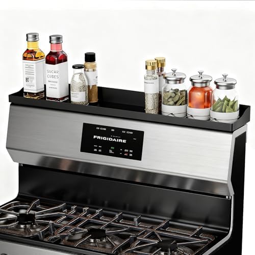 30" Magnetic Stove Top Shelf, Silicone Over the Stove Spice Rack Organizer | Heat Resistant Silicone, Anti-Rattle No-Scratch Range Shelf, 3 Functional Partitions Kitchen Storage for Spices|B0BWQQTD7T