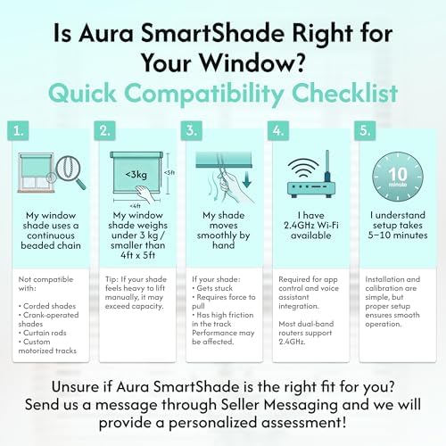 Aura Roller Smart Shade Driver, Remote Control & WiFi Dongle | Automate Existing Blinds | Beaded Window Shade Compatible Up to 4x5ft | Rechargeable Battery | Set Schedules | Hands Free Voice Control|B0FRZH12K5