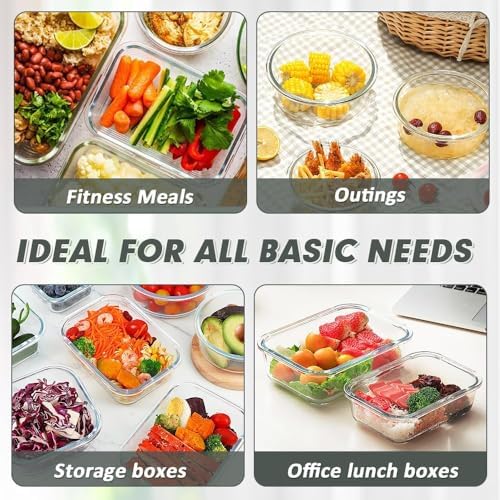 VERONES 12 Packs Glass Food Storage Containers Set, Airtight Glass Lunch Containers, Glass Meal Prep Containers with Lids,Exclusive of BPA, for Microwave, Oven, Freezer & Dishwasher Friendly,Grey|B0BZS66X6R