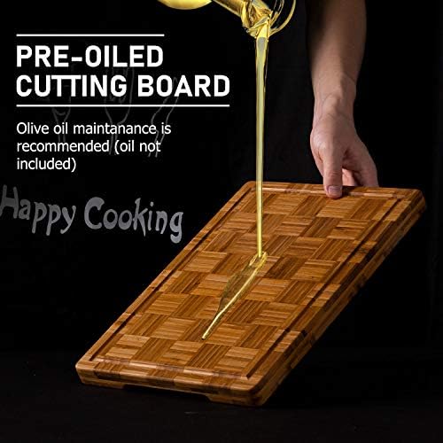 Kikcoin Extra Large Bamboo Cutting Boards, (Set of 3) Chopping Boards with Juice Groove Bamboo Wood Cutting Board Set Butcher Block for Kitchen, End Grain Serving Tray|B089W55YNJ