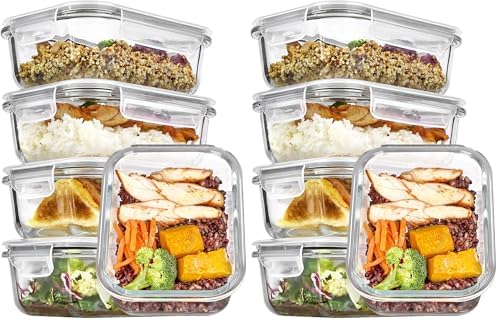 Vtopmart 5Pack 22oz Glass Storage Containers with Lids, Grey | Glass Meal Prep Food Container Sets, Snap Airtight Lid, For Microwave, Oven, Freezer and Dishwasher, BPA Free|B0D7P6XKNP