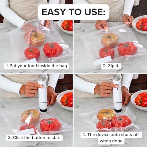 Chef Preserve Compact Vacuum Sealer for Food (Vacuum Sealer Machine + 30 Reusable Vacuum Bags) Powerful Handheld Vacuum Sealer Machine, Seal Meal Saver, Portable Food Sealer|B0D3ZBFMW6