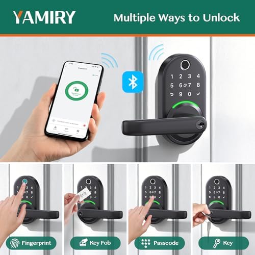 Smart Door Handle Lock with Keypad: Yamiry Fingerprint Smart Knob - Keyless Entry Digital Lock for Front Door - Deadbolt with APP - Generate Passcode Remotely - DIY Installation|B0C66NCTXX