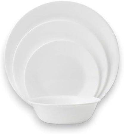 Corelle Vitrelle 18-Piece Service for 6 Dinnerware Set Triple Layer Glass and Chip Resistant, Lightweight Round Plates and Bowls Set, Winter Frost White|B00R790CLY