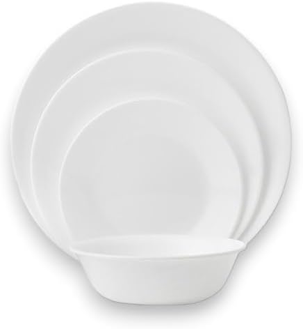 Corelle Vitrelle 18-Piece Service for 6 Dinnerware Set Triple Layer Glass and Chip Resistant, Lightweight Round Plates and Bowls Set, Winter Frost White|B00R790CLY