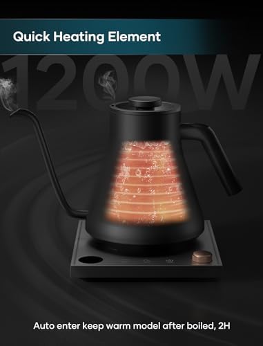INTASTING Gooseneck Electric Kettle, Temperature Control | Stainless Steel Inner, 1200W Quick Heating, for Pour Over Coffee, Brew Tea, Boil Hot Water, 30 oz, 0.9L, Black|B0F62LMYNY