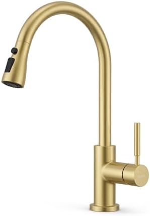 WEWE Single Handle High Arc Brushed Nickel Pull Out Kitchen Faucet,Single Level Stainless Steel Kitchen Sink Faucets with Pull Down Sprayer,Suitable for Laundry Rv Bar|B01H3OMH7Y