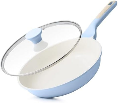 SENSARTE 8Inch Nonstick Ceramic Frying Pan with Lid, PFAS/PTFE/PFOA Free | Ceramic Omelette Pan Skillet, Healthy Non-toxic Chef's Pan, Induction Compatible Pan, Heat Resistant Handle|B0CXDPGNP9