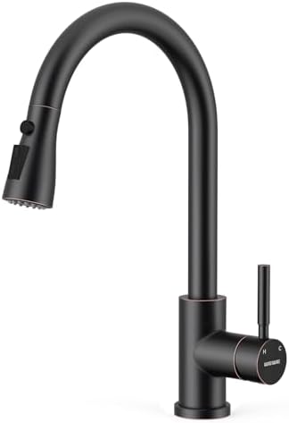 WEWE Single Handle High Arc Brushed Nickel Pull Out Kitchen Faucet,Single Level Stainless Steel Kitchen Sink Faucets with Pull Down Sprayer,Suitable for Laundry Rv Bar|B01H3OMH7Y