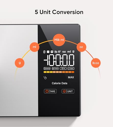 KUAIVO Smart Nutrition Food Scale with LED Display, Tracks Calories, Fat, Carbs & Protein via App, 1g Precision Digital Kitchen Scale for Healthy Eating & Meal Prep|B0FKBC9BRG