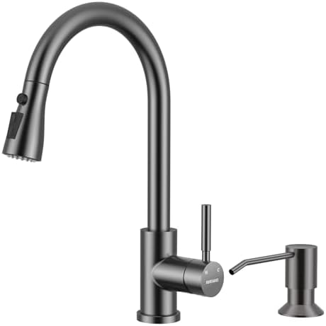 WEWE Single Handle High Arc Brushed Nickel Pull Out Kitchen Faucet,Single Level Stainless Steel Kitchen Sink Faucets with Pull Down Sprayer,Suitable for Laundry Rv Bar|B01H3OMH7Y