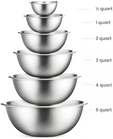 FineDine Stainless Steel Mixing Bowls Set, Dishwasher Safe, 6 Piece Metal Mixing Bowls For Kitchen, Nesting, Large, Small, Big Food Prep, Cooking, Baking|B01HTYH8YA