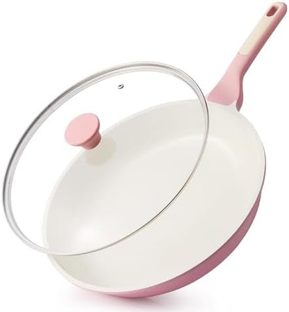 SENSARTE 8Inch Nonstick Ceramic Frying Pan with Lid, PFAS/PTFE/PFOA Free | Ceramic Omelette Pan Skillet, Healthy Non-toxic Chef's Pan, Induction Compatible Pan, Heat Resistant Handle|B0CXDPGNP9