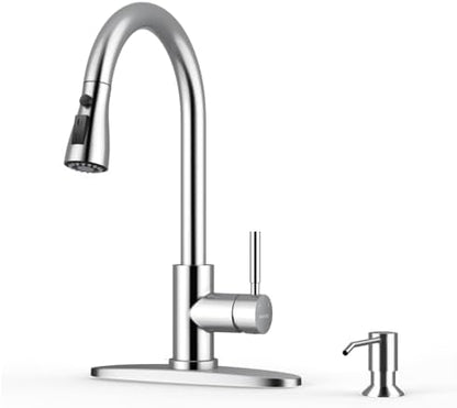 WEWE Single Handle High Arc Brushed Nickel Pull Out Kitchen Faucet,Single Level Stainless Steel Kitchen Sink Faucets with Pull Down Sprayer,Suitable for Laundry Rv Bar|B01H3OMH7Y
