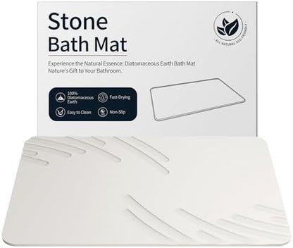 ZIKIBL Stone Bath Mat Diatomaceous Earth Shower Mat Non-Slip Super Absorbent Diatomite Stone Mats for Bathroom Floor/Ktichen Cuonter Quick-Drying Easy to Clean (24''*16''White)|B0DXKDRK27