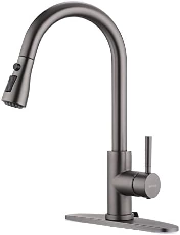 WEWE Single Handle High Arc Brushed Nickel Pull Out Kitchen Faucet,Single Level Stainless Steel Kitchen Sink Faucets with Pull Down Sprayer,Suitable for Laundry Rv Bar|B01H3OMH7Y