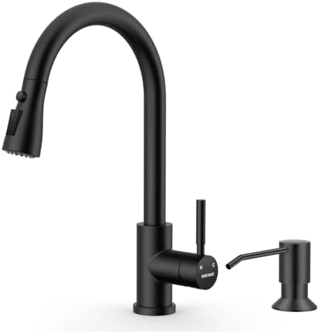 WEWE Single Handle High Arc Brushed Nickel Pull Out Kitchen Faucet,Single Level Stainless Steel Kitchen Sink Faucets with Pull Down Sprayer,Suitable for Laundry Rv Bar|B01H3OMH7Y