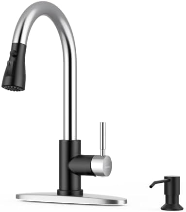 WEWE Single Handle High Arc Brushed Nickel Pull Out Kitchen Faucet,Single Level Stainless Steel Kitchen Sink Faucets with Pull Down Sprayer,Suitable for Laundry Rv Bar|B01H3OMH7Y