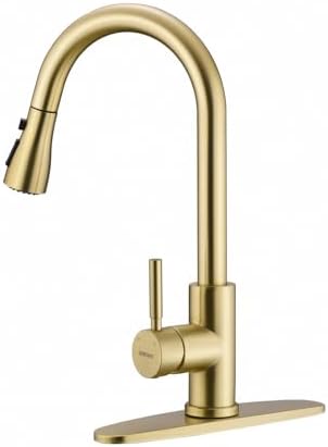 WEWE Single Handle High Arc Brushed Nickel Pull Out Kitchen Faucet,Single Level Stainless Steel Kitchen Sink Faucets with Pull Down Sprayer,Suitable for Laundry Rv Bar|B01H3OMH7Y