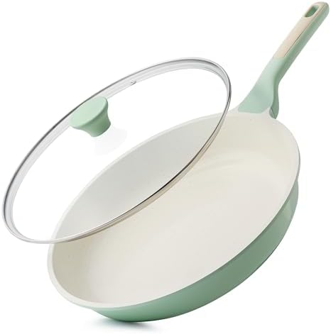 SENSARTE 8Inch Nonstick Ceramic Frying Pan with Lid, PFAS/PTFE/PFOA Free | Ceramic Omelette Pan Skillet, Healthy Non-toxic Chef's Pan, Induction Compatible Pan, Heat Resistant Handle|B0CXDPGNP9