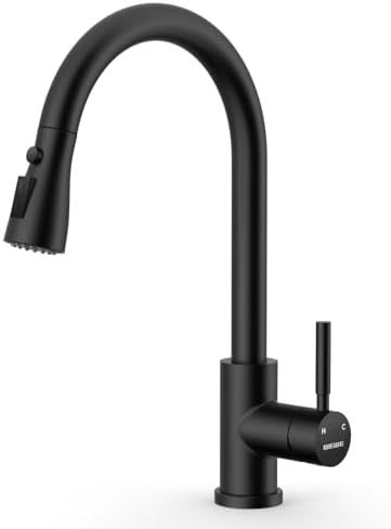 WEWE Single Handle High Arc Brushed Nickel Pull Out Kitchen Faucet,Single Level Stainless Steel Kitchen Sink Faucets with Pull Down Sprayer,Suitable for Laundry Rv Bar|B01H3OMH7Y