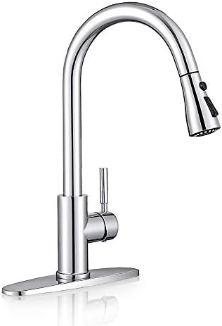 WEWE Single Handle High Arc Brushed Nickel Pull Out Kitchen Faucet,Single Level Stainless Steel Kitchen Sink Faucets with Pull Down Sprayer,Suitable for Laundry Rv Bar|B01H3OMH7Y