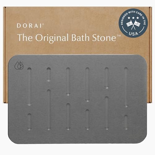 Dorai Home Stone Bath Mat - Premium Diatomaceous Earth Bath Floor Mats with Non-Slip Base, Fast-Drying Modern Shower Mat for Bathroom | Rain Ash - 23.6"x15.4"|B0GHY48T7V