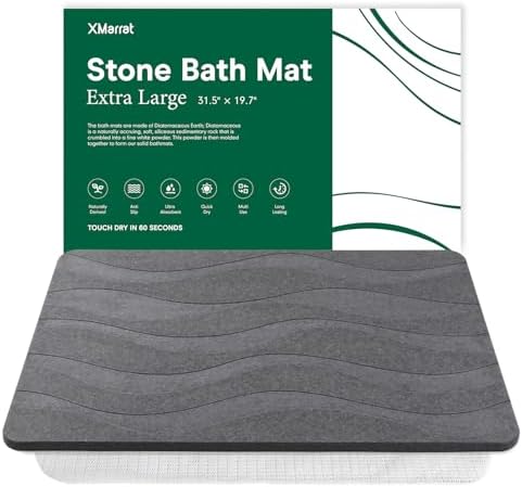 XMarrat Extra Large Stone Bath Mat, Diatomaceous Earth Mat, 31.5"x19.7" | Super Absorbent, Modern Quick Drying Diatomite Bathmats, Non-Slip Base, Easy Clean for Shower Floor & Bathroom (Dark Gray)|B0D1FYVVDD